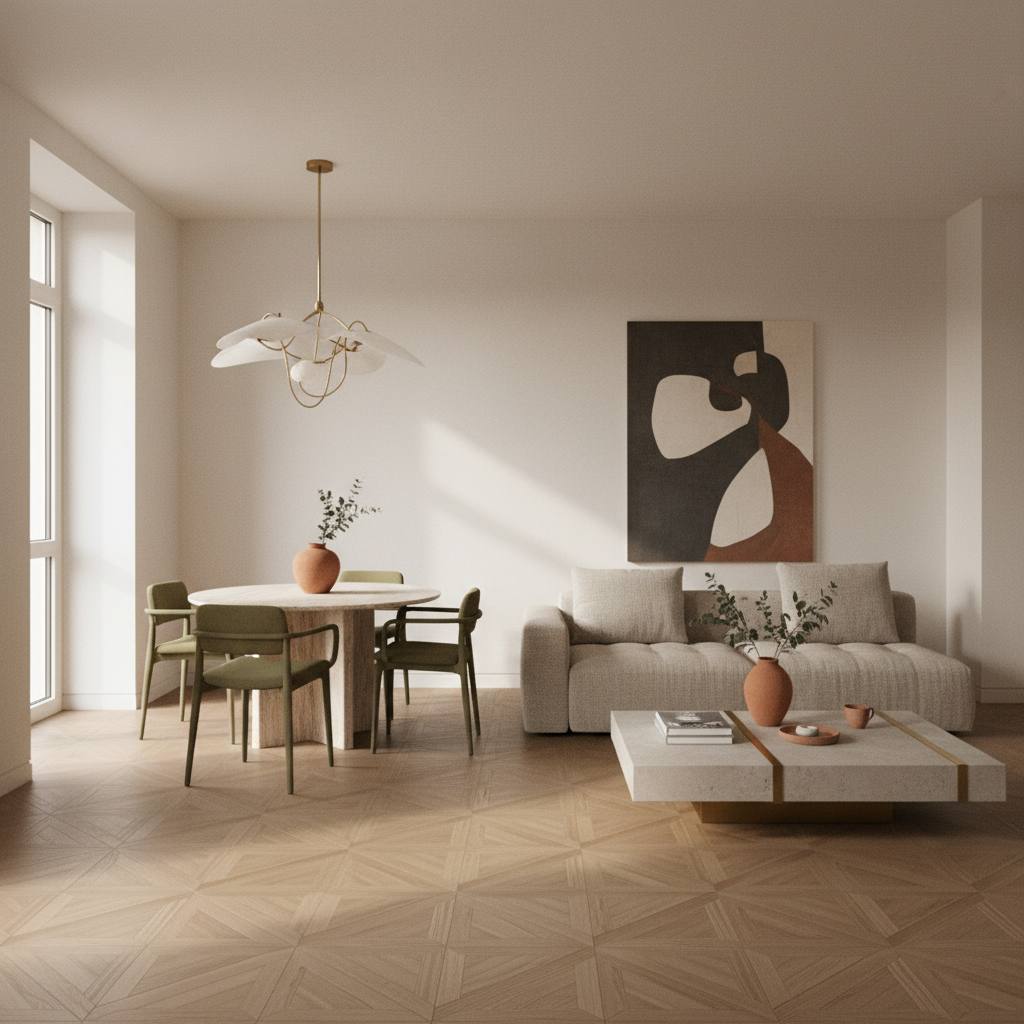 Salón reformado en Santander con suelo de roble y luz natural